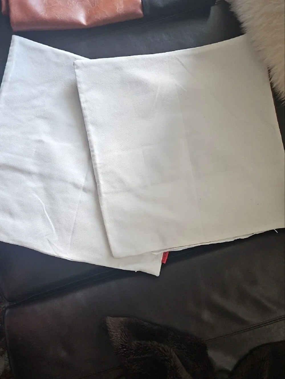 Thick Faux Leather & Thick Cotton Linen Throw Pillow Covers - Set of 2